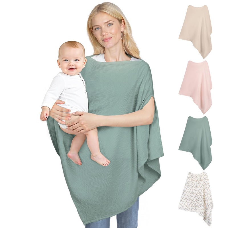 SheSeek Muslin Nursing Cover Up for Breastfeeding, Soft & Breathable Cotton Breast Feeding Cover for Women, Full Privacy Breastfeeding Cover - Newborn Baby Essential, Green - Image 1